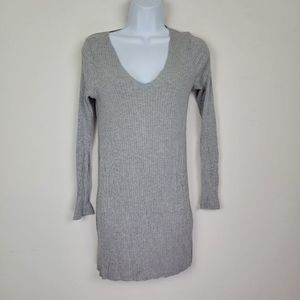Gray V-Neck Ribbed Knit Dress